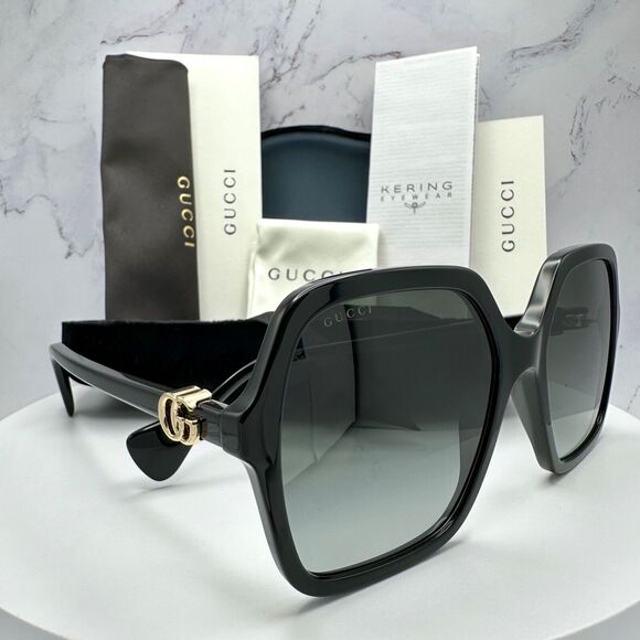 New GUCCI Sunglasses Black Oversized Square Gold Metal GG Gucci GG0291S Men main image 3